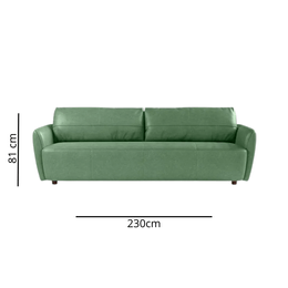 Sofa Teruel 2,30m 3 Lugares Couro Legitimo Sherwood Menta medidas